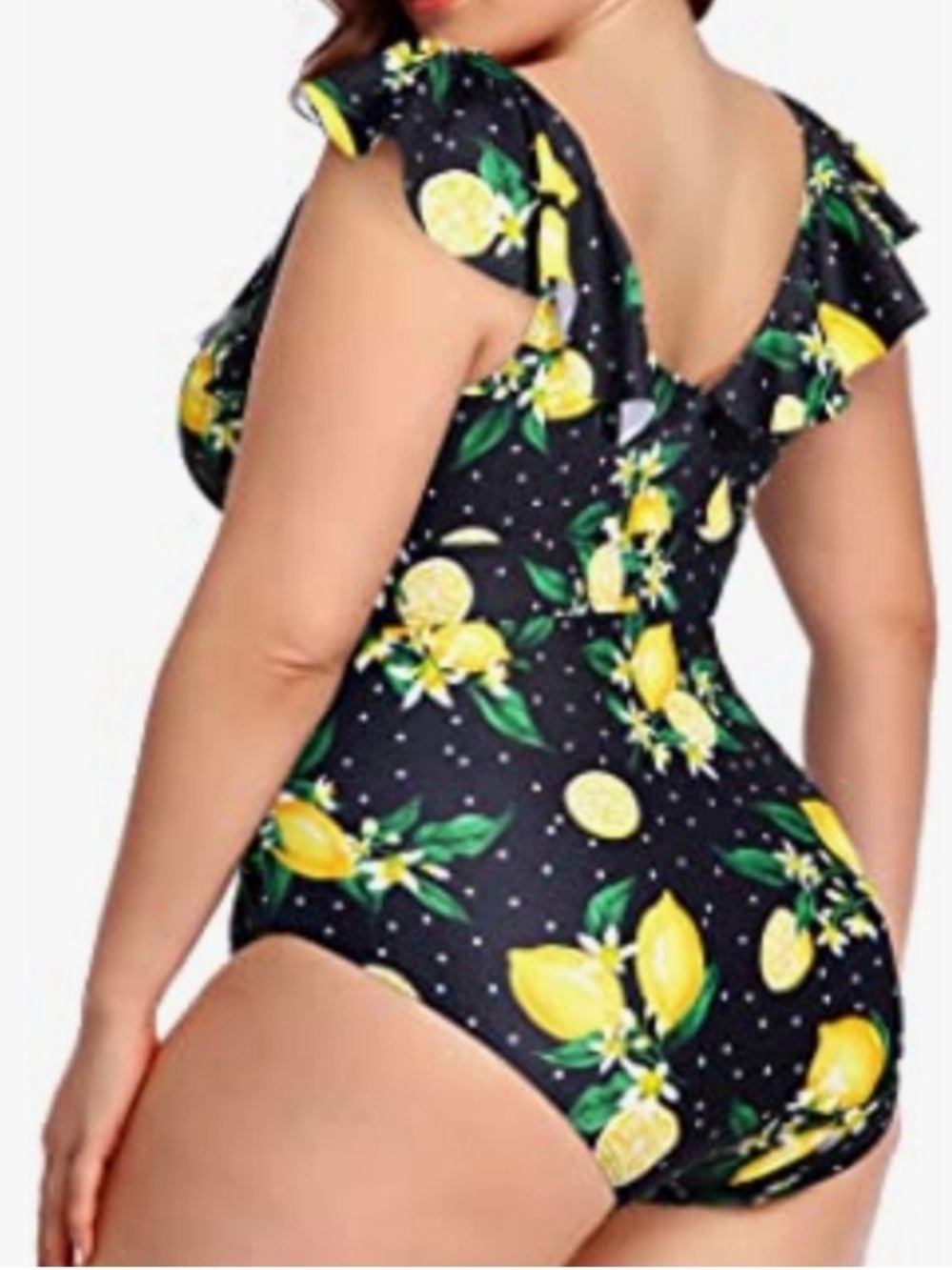 Daci Ruffled Vintage Retro Style Lemon Print Tummy Control Swimsuit Plus Size 16 - Picture 3 of 13